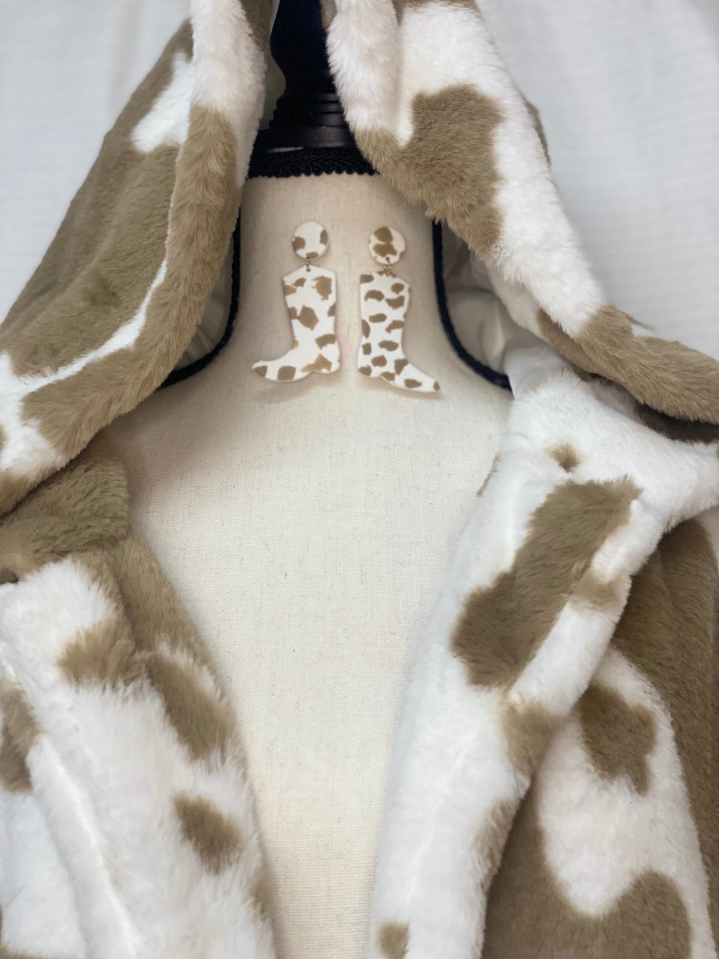 Cow Print Fur Hoodie Jacket