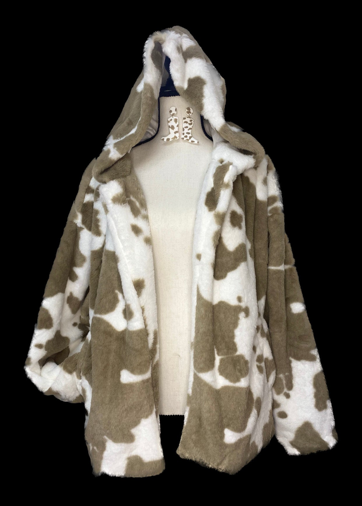 Cow Print Fur Hoodie Jacket