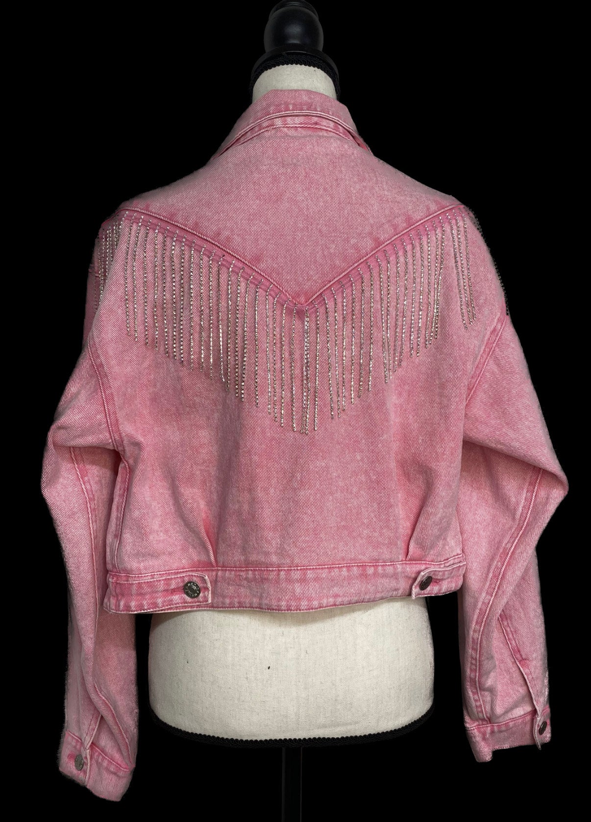 Pink Rhinestone (gold & silver) Fringe Denim Jacket