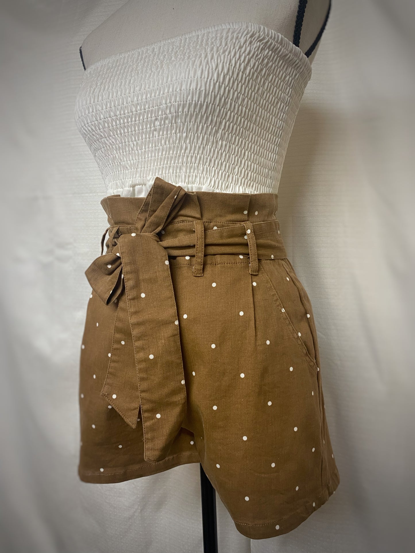 Brown Polka Dot Belted Shorts