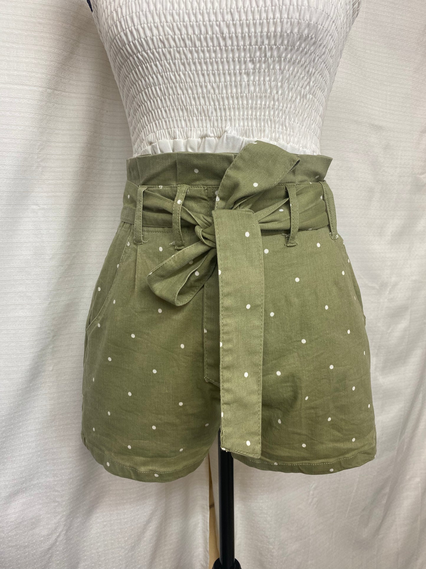 Olive Polka Dot Belted Shorts