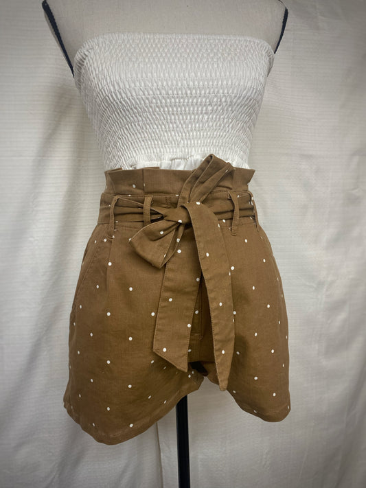 Brown Polka Dot Belted Shorts