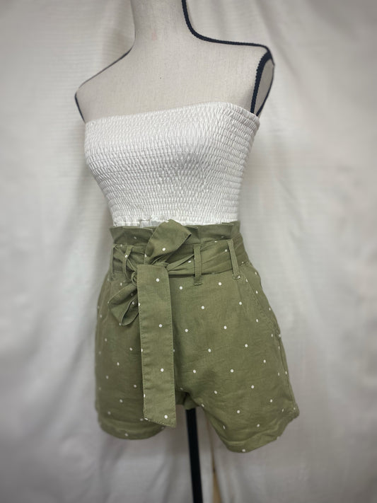 Olive Polka Dot Belted Shorts